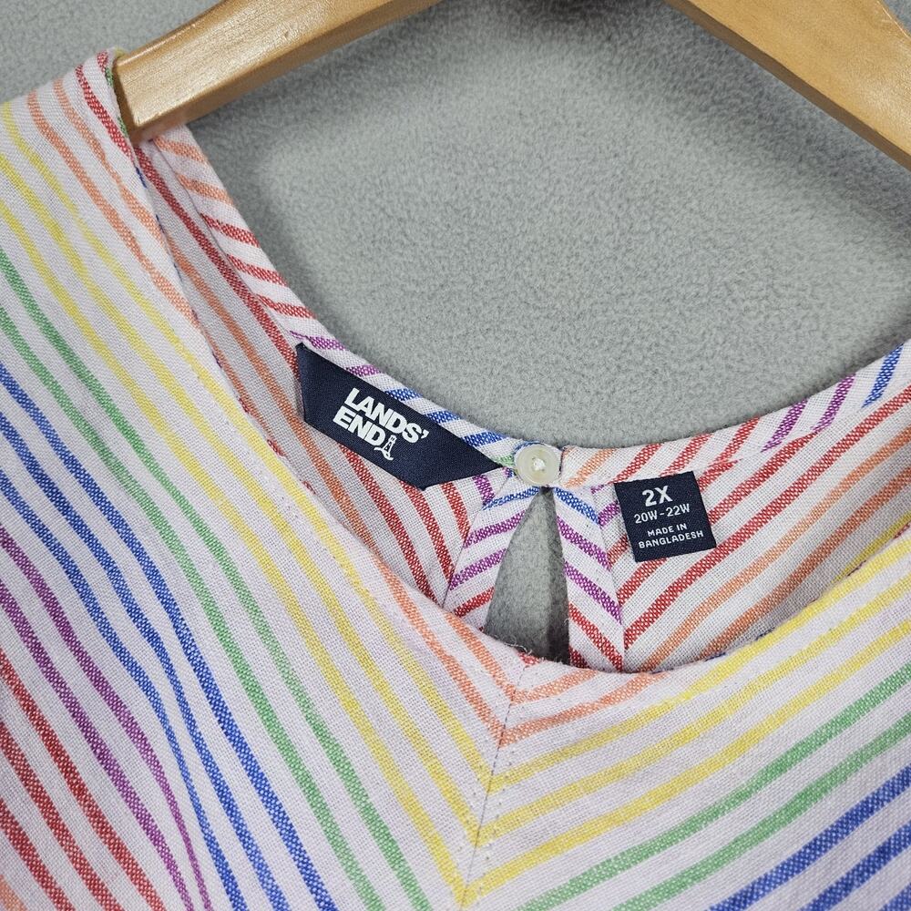 Lands' End Linen Dress Womens Plus 2X Rainbow Stripe Pockets Coastal Colorful - Picture 3 of 11
